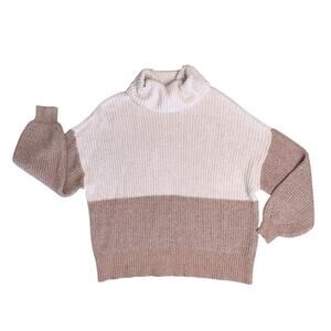 AMERICAN EAGLE Women’s Tan Cream Colorblock Turtleneck Sweater